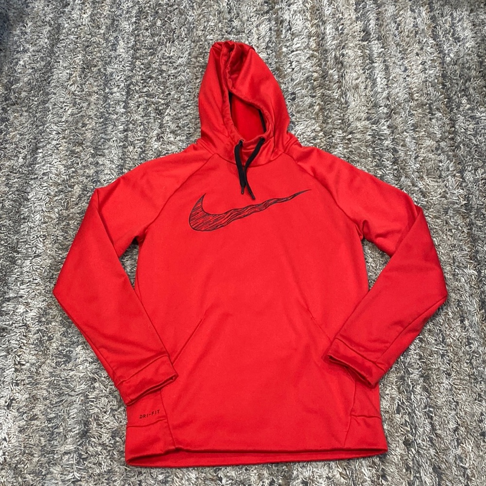 Nike red long sleeve, dry fit hoodie, size small